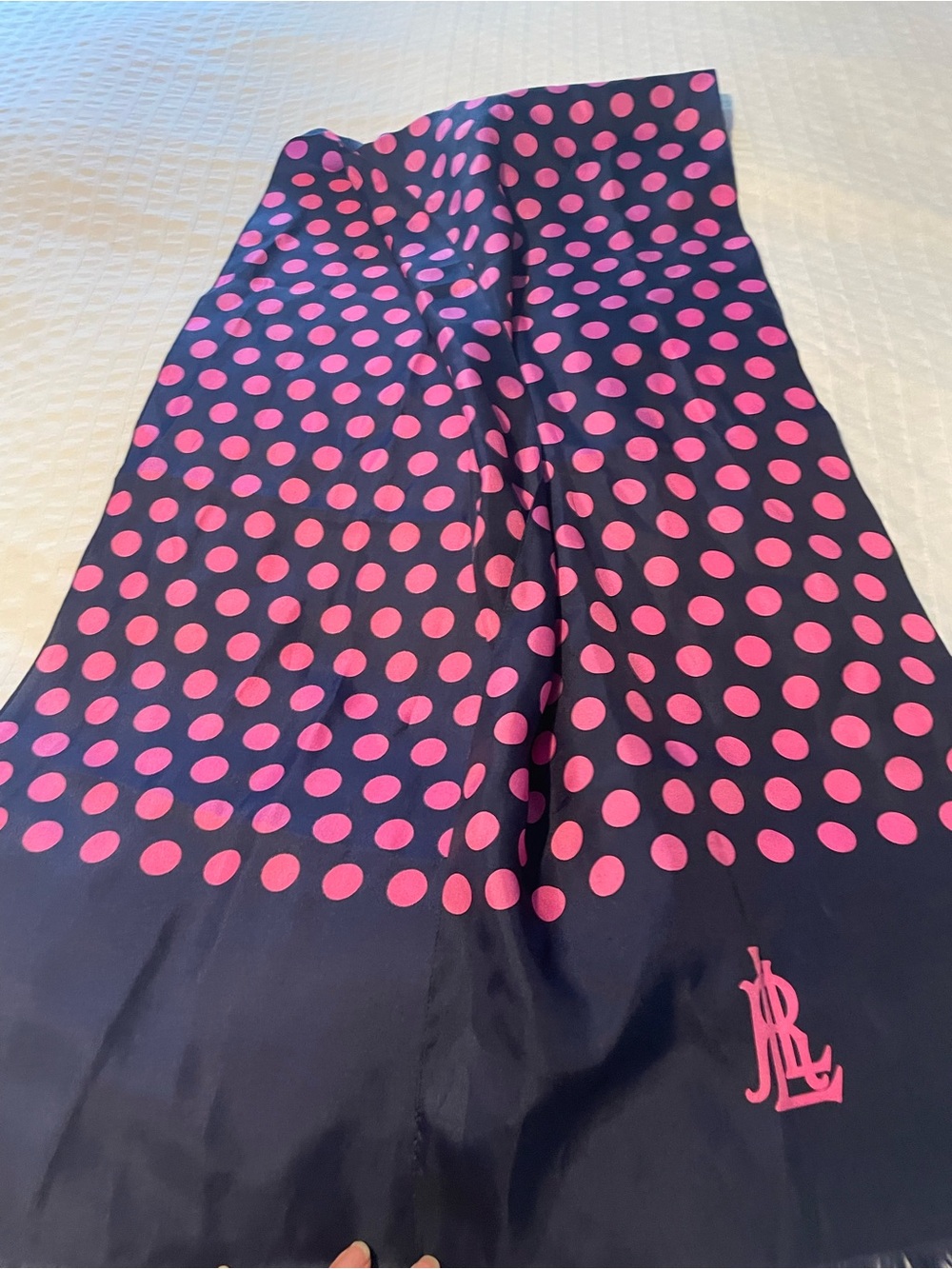 Navy Scarf with Pink Polka Dots and Ralph Lauren Monogram